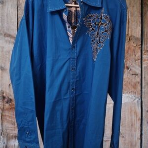 Elegant Blue Embroidered Men's Shirt